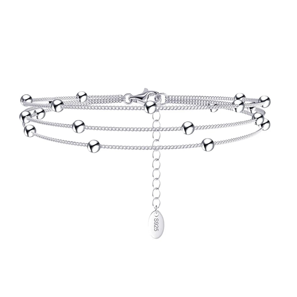 Rinntin SB173 3 Rows Satellite Chain Bracelet for Women 14K Gold Plated Sterling Silver Dainty Chain Simple Jewelry Cute