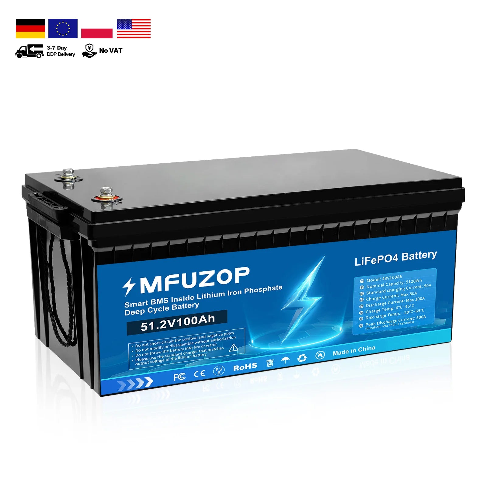 EU LOCAL STOCK Home Use 51.2v 48v 100ah Lifepo4 Lithium Inverter Battery 5kwh 10kwh 15kwh 20kwh Batteries for Solar System