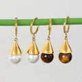 Wholesale Metal Simple Lovely Tigerite Eye Bead Earring For Women Tigernos Eye Raw Gemstone Pearl Pendant Earrings