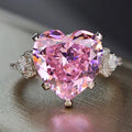 Huitan Sweet Pure Pink Heart CZ Anillos Shiny Diamonds Macro Pave Girls Women Silver Lovely Heart Rings