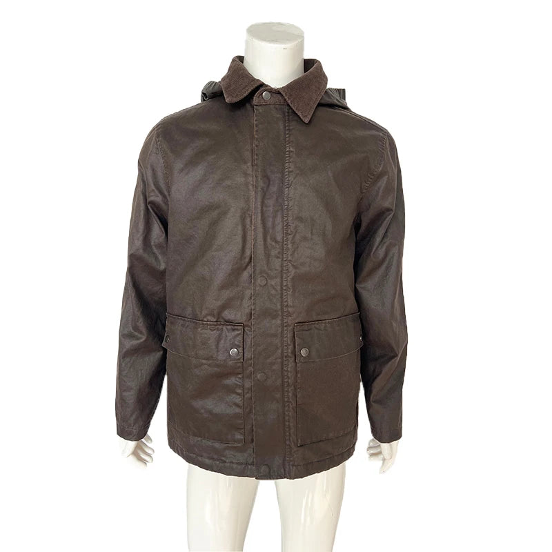Custom London Vintage Windbreaker Classic Parka Jackets Corduroy Collar Windproof Cotton Waxed Men's Work Jackets and Coats