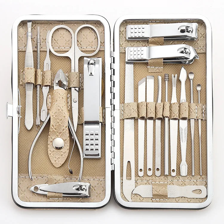 Gmagic Professional Stainless Steel Nail Care Tools Manicure and Pedicure Set 19 Pcs Durable Nail Clipper Set with PU Case