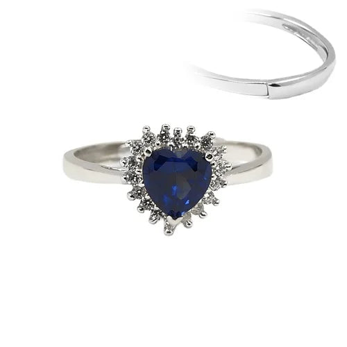Bule Sapphire Heart Cubic Zirconia Ring Silver Non Tarnish 925 Sterling Silver Heart Rings Adjustable for Girlfriend