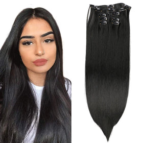Factory Price 5 Pieces Hair Set 22 Inch Straight Hair Pieces Synthetic Black Brown Clip in Hair Extensions