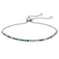 RINNTIN SB153 Classic 925 Silver Rhodium Plated 2mm Multi Colors Cubic Zirconia Bracelet Women's Adjustable Tennis Bracelet