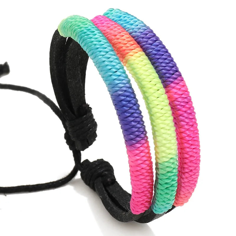 Hot Selling  rainbow Color Flag Handmade String Braided Friendship Bracelets Adjustable Size  Pride Month Jewelry for Men Women