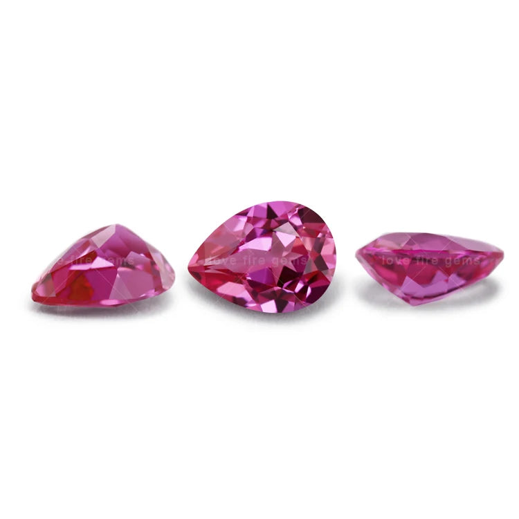 All Size Wholesale Loose 3A Grade Artificial 3# Rose Red Pear Natural  Cut Synthetic Ruby Corundum