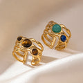 Fashionable 18K Gold Plated Irregular Natural Stone Open Rings New Arrival Stainless Steel Jewelry for Women Wedding Engagement