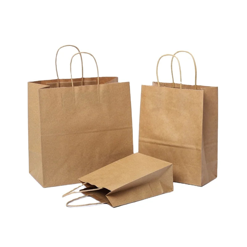 Cheap Classic Digital Printed Your Own Logo White Brown Kraft Gift Shopping Paper Bag with Handles