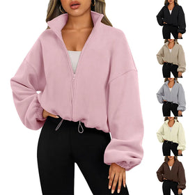 S-XXL Women's Coat Autumn Zipper Extra Large Sweatshirt Comfortable Casual Jacket Long Sleeve Velvet Sweater