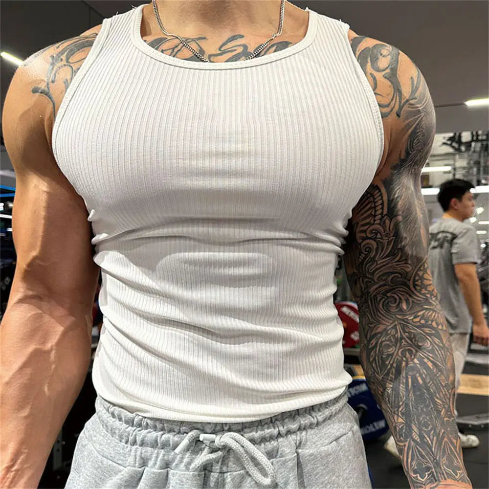 Pack of 3 Men's Casual Premium Ribbed Tank Tops Plus Size Bodybuilding Stringer Design Breathable Stringer Tank Top