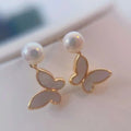 Natural Shell Exquisite Butterfly Pendant Earrings Gold Plated 5-6MM Natural Freshwater Pearl Cute Anti Allergy