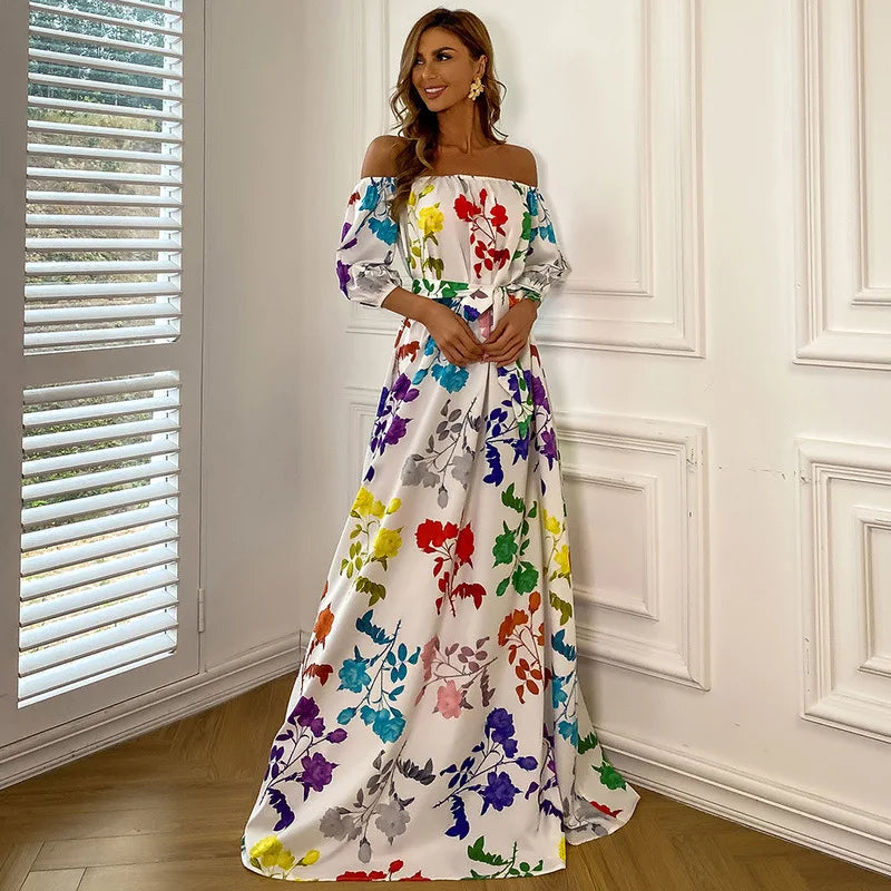 One-shoulder One-shoulder Floral Dress Women New 2021 Summer Waist  Holiday Floral Dress for Women