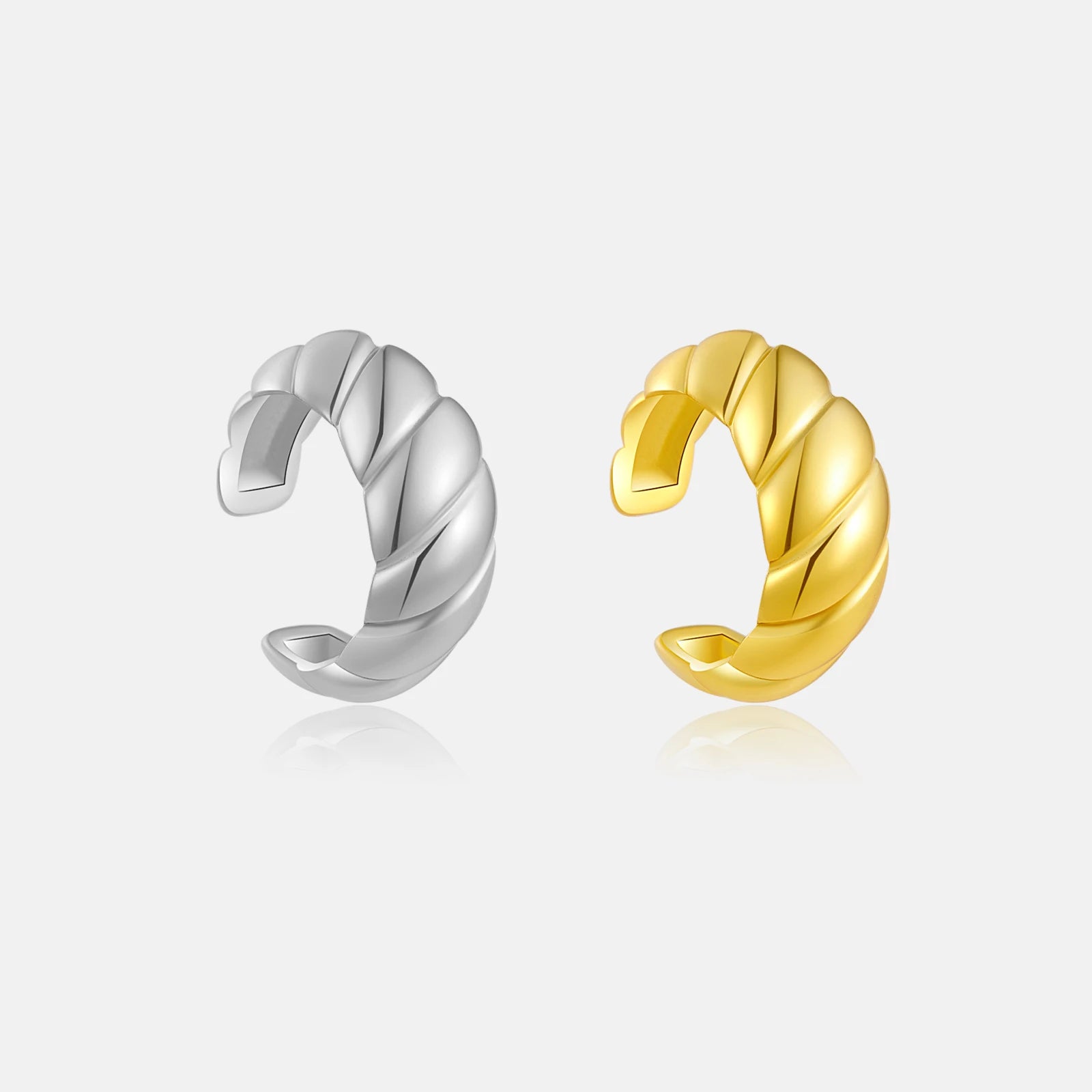 FUAMAY Sterling Silver 925 Zircon Cuff Earrings 18K Gold Plated Thick Women's Wedding Gift Jewelry 1g
