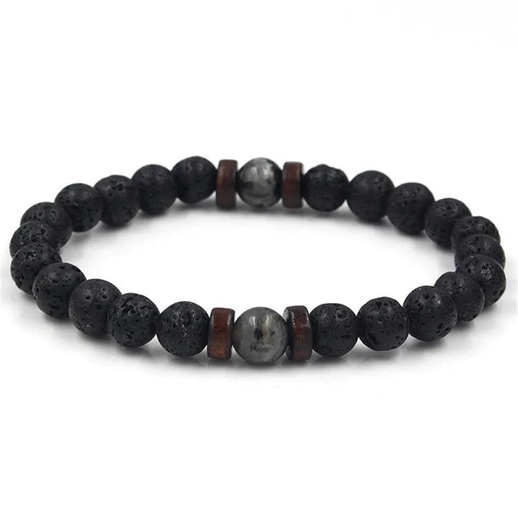 C044 Men's Fashion Bracelet Hot Sales Black Lava Stone and Tiger Eye Beads Stylish Beaded Bangles