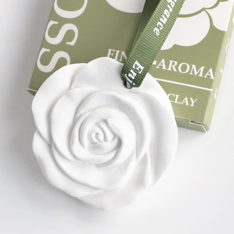 Stocked Hanging Car Wardrobe Air Freshener Scented Ceramic Rose Flower Shaped Aroma Plaster Porcelain Fragrance Oil Diffuser