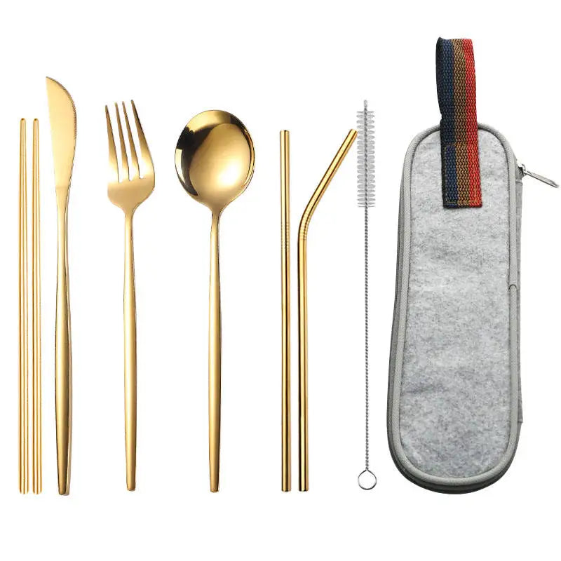Reusable Portable Travel Cutlery Sets Office Stainless Steel Cutlery Set With Case