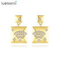 LUOTEEMI Creative Design Ingenious Earring Wifi Pattern a AA Cubic Zirconia Setting Square Gold Metal Earrings for Women MegaBDM