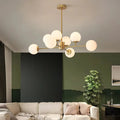 LED Modern Chandeliers Multiple Heads Indoor Gold Ceiling Light COgnac Glass Shade for Living Room Bedroom Hotel