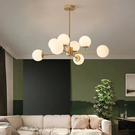 LED Modern Chandeliers Multiple Heads Indoor Gold Ceiling Light COgnac Glass Shade for Living Room Bedroom Hotel