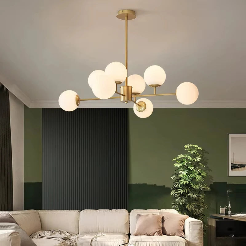 LED Modern Chandeliers Multiple Heads Indoor Gold Ceiling Light COgnac Glass Shade for Living Room Bedroom Hotel
