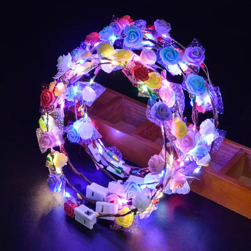 Floral Crown LED Light up Flower Hairband Glowing Wreaths Wedding Party Xmas Headband