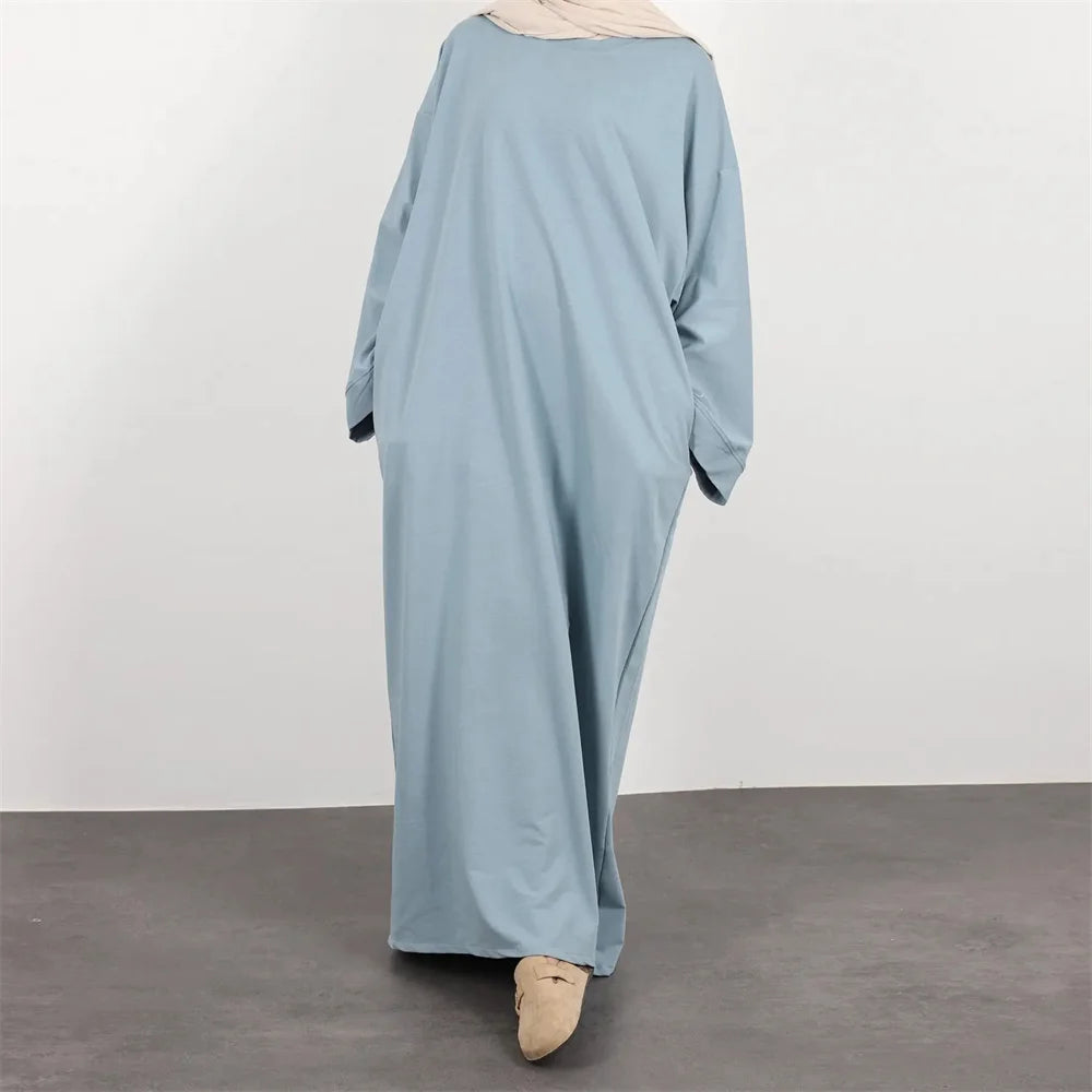 New Modest Solid Color Casual Dresses Women Muslim Sweatshirt EID Ramadan Collection Jersey Abaya