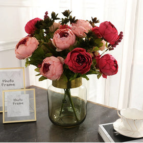 Y-R007 Wholesale Artificial Peony Flower Wedding Vintage Silk Peony 13 Heads Artificial Flowers Bunches Peony Artificial Flower