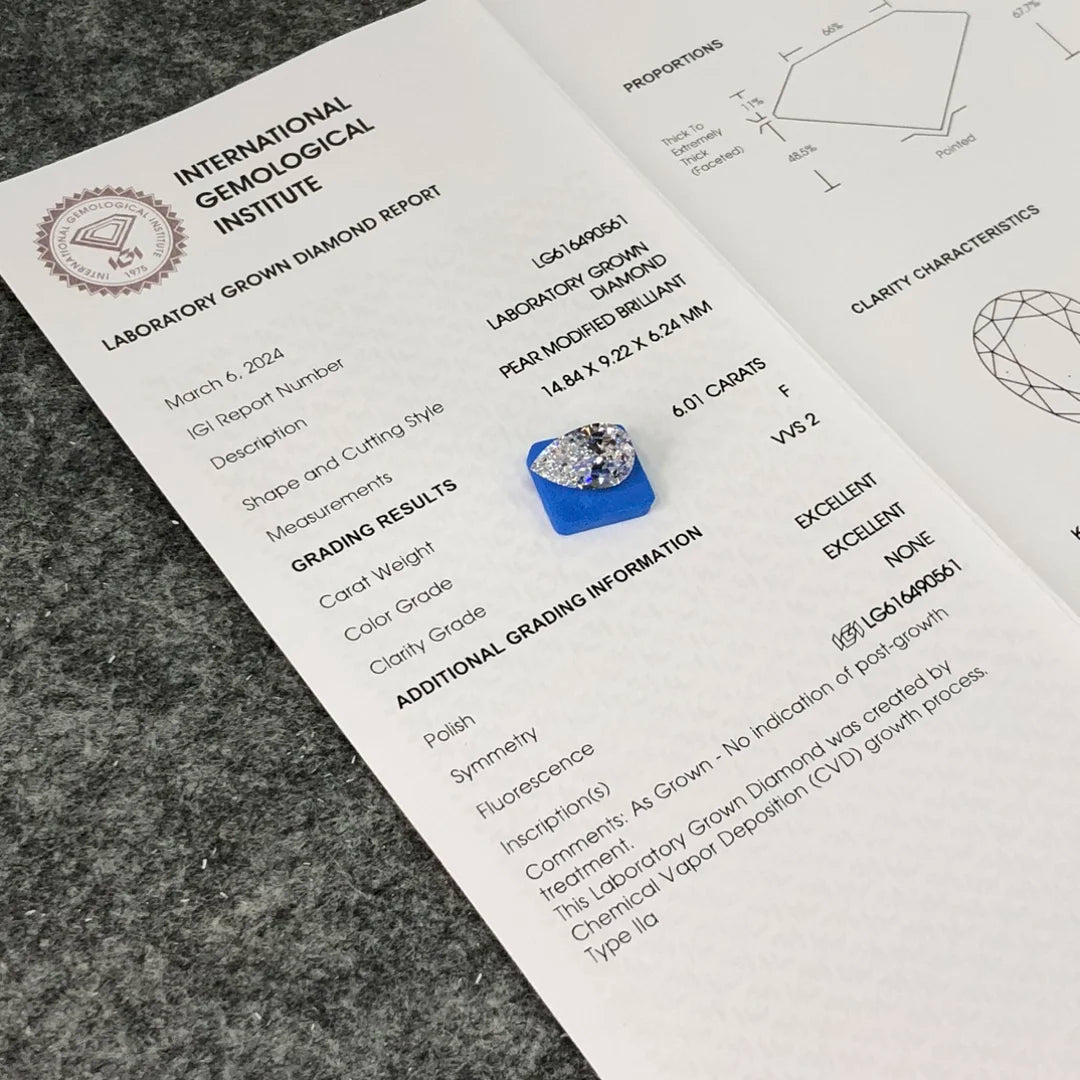 IGI  Certified 6.01ct  F VVS2 Wholesale Lab Created Diamond CVD Lab Grown Diamond