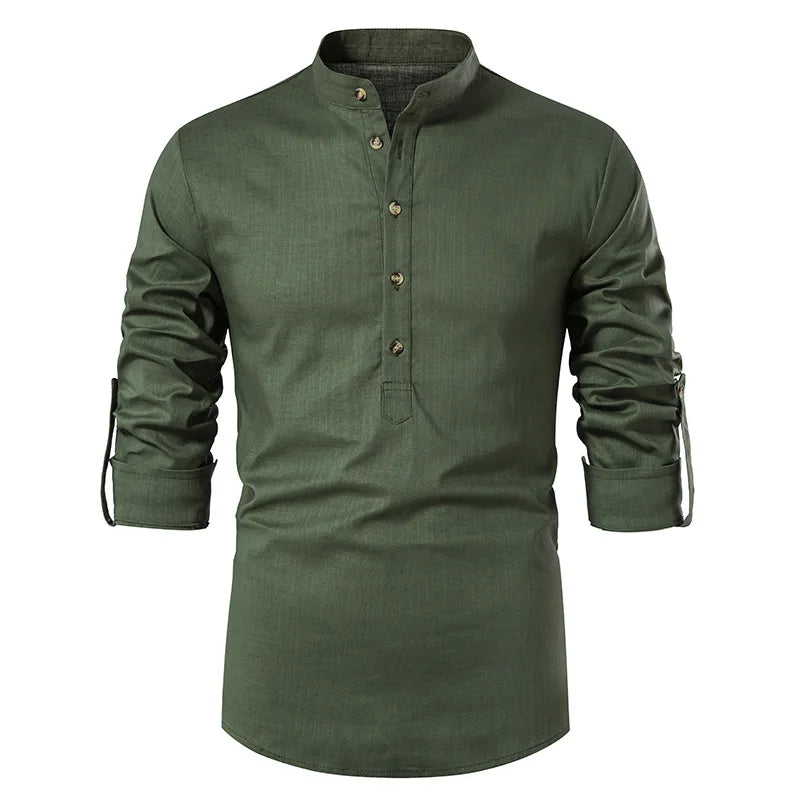 2023 Summer New Men's Linen Long-sleeved Shirt Men's Casual Cotton Linen Shirt