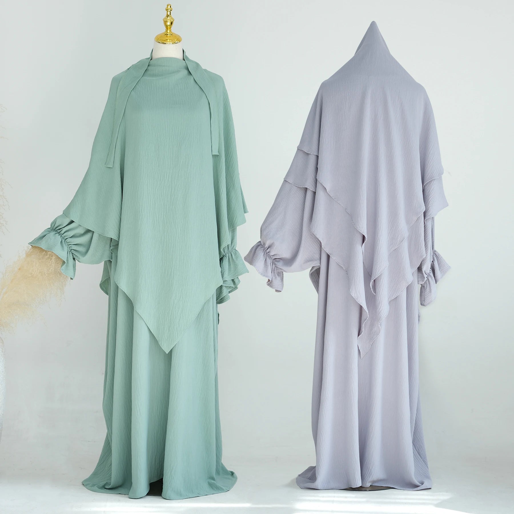 Loriya EID New Abaya Islamic Clothing Khimar Abaya 2 Piece Set Wrinkle Polyester Muslim Women Abaya Modest Dresses