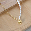 GPN33 Half-Cultured Freshwater Pearl Half-Paper Clip Chain Necklace Heart Pendant 925 Sterling Silver Fine Jewelry Women Gifts