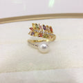 Hot Sale Wheat Colored Zircon Ring Jewelry 18K Gold Plated Natural Freshwater Pearl Ring for Women