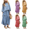 Y7087 Latest Design Plus Size Fall Outfits for Women Casual Solid Color Loose Top and Skirt Set Two Piece Set Women Clothing