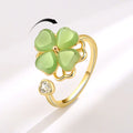 Rotatable Spinner Anti-Anxiety Ring Green Opal Four Leaf Clover Fidget Spinner Adjustable Open ring for Women
