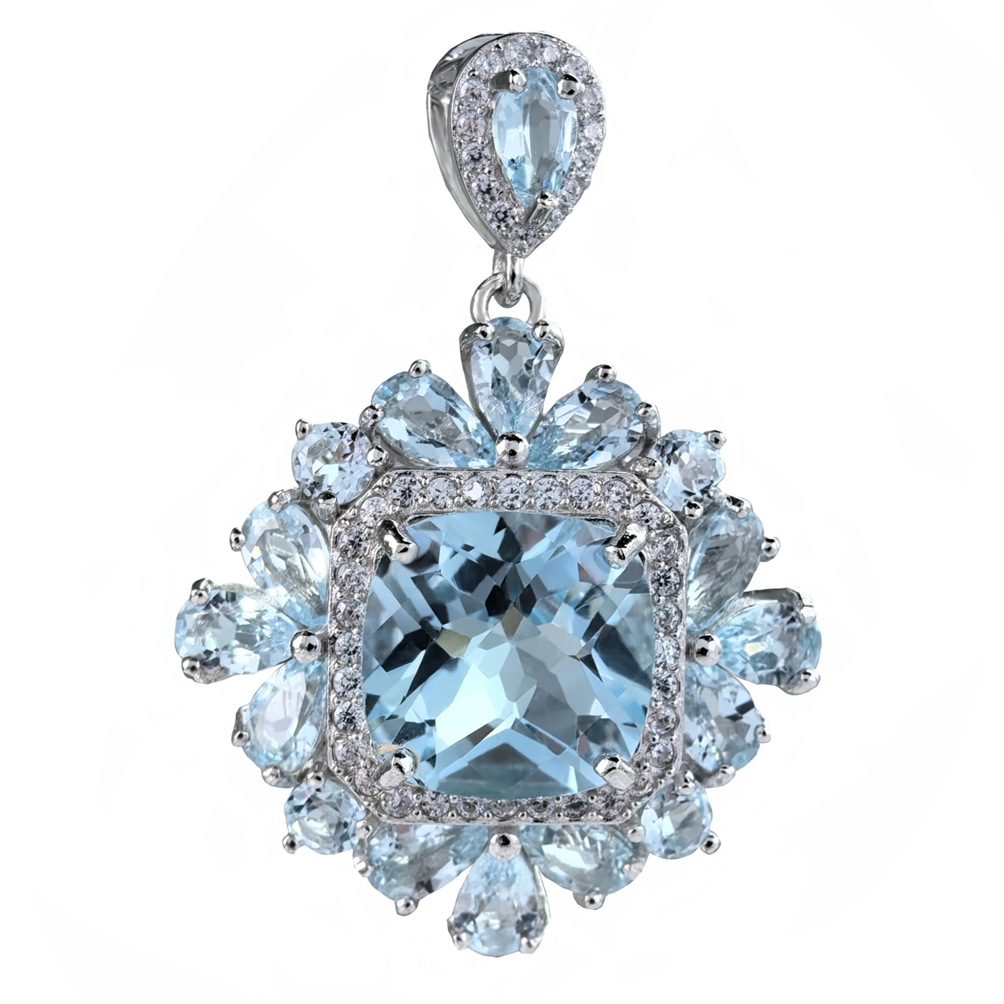 Sparkling Rhodium Plated Silver 925 Jewelry Natural Sky Blue Topaz Pendant for Women Birthday Gift