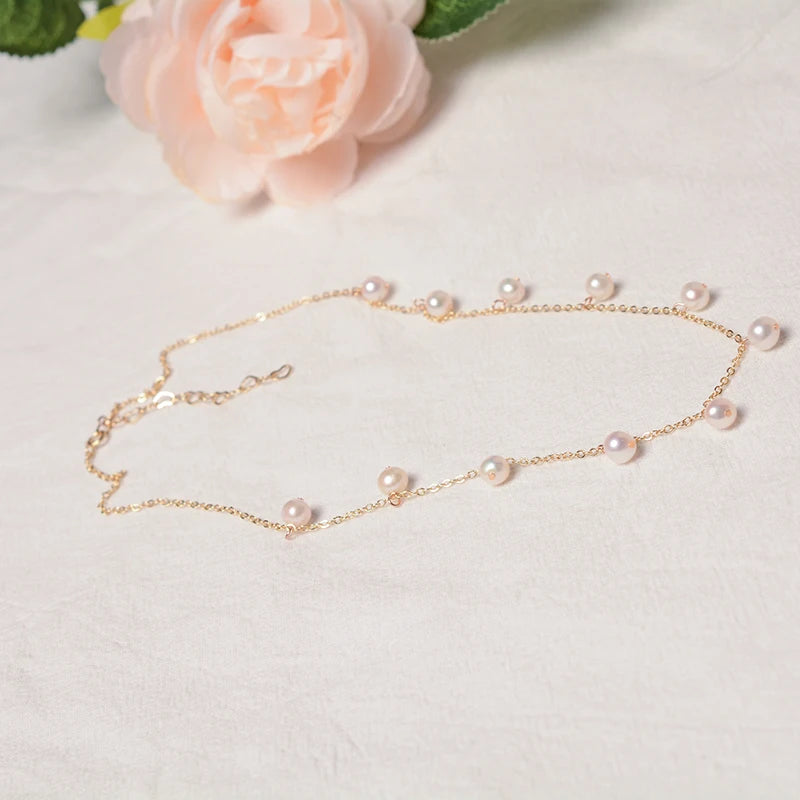 Custom Jewelry 3-4mm 14k Gold-plated Copper Cultured Pearl Necklace White Pearl Pendant