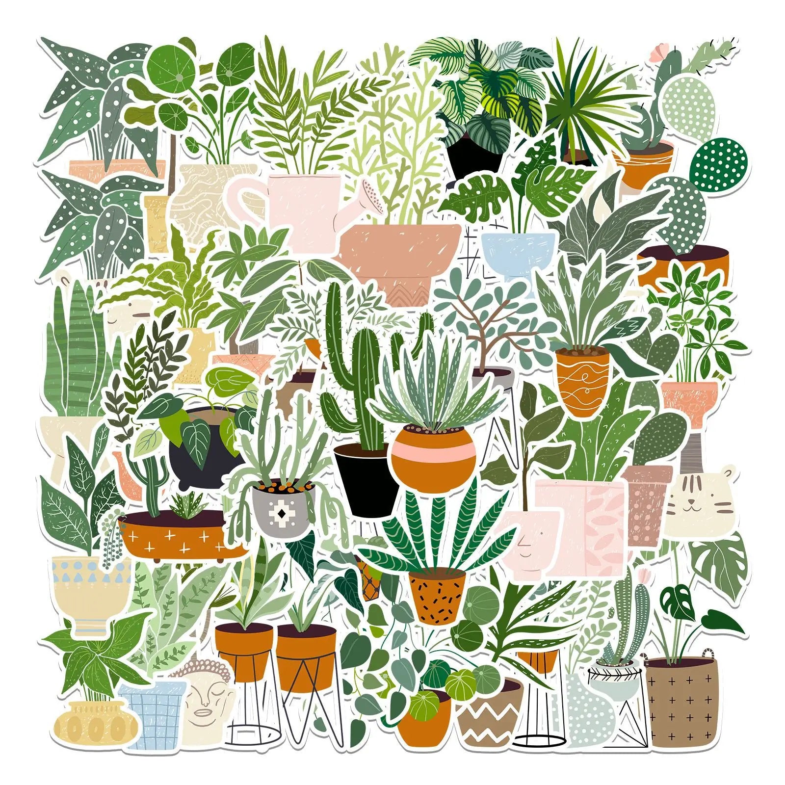 44Pcs Plant Pots Fresh Green Decorative Stickers for Car Wall Book Vinyl Cartoon DIY Sticker