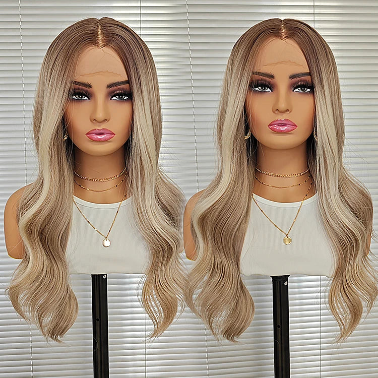 Julianna Futura Kanekalon Wholesale High Temperature Fiber Highlight Black Blonde Lace Frontal Synthetic Lace Front Wigs