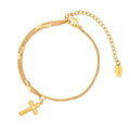 Chris April  in Stock 316L Stainless Steel 18k PVD Gold Plated Vintage Cross Charm Double-layers Chain Bracelet