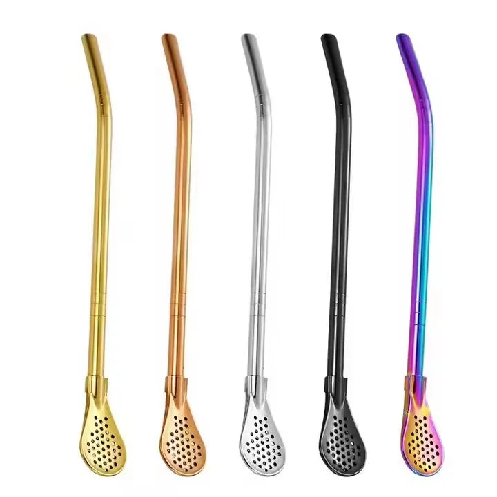 18/8 Stainless Steel Drinking Straws with Filter Spoon Bombilla Drinking Straws Yerba Mate Tea Straws