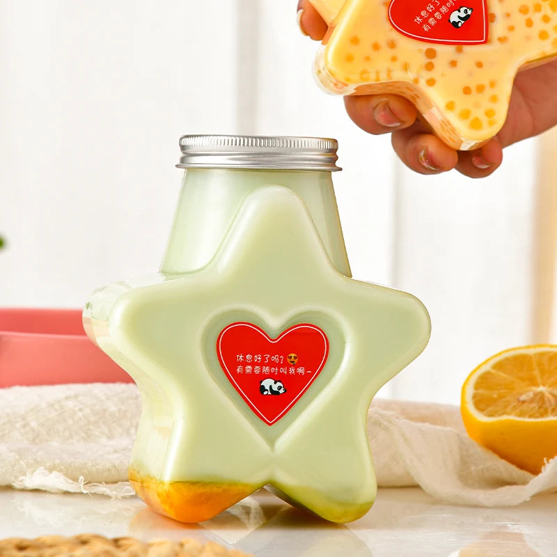 Hot Sales 300ml 500ml for Food Grade Leak Proof PET Star Shaped Plastic Bottle Screw Cap Screen Printing Customizable Milk Tea