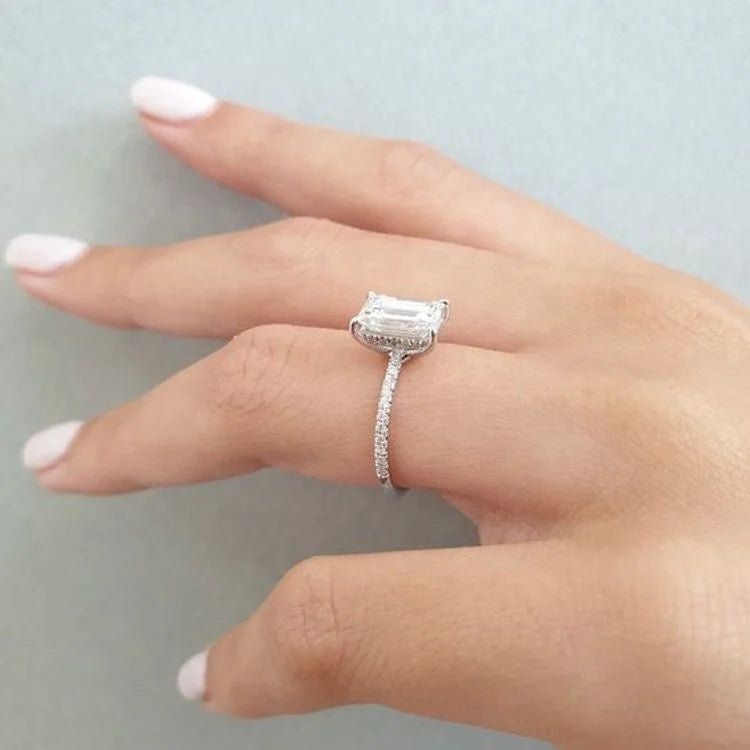 Factory 1ct Emerald Cut Diamond 18k Real Gold Engagement Ring Bridal Proposal Wedding Ring Gift Jewelry for Women and Children