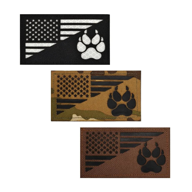 American Flag Eco-Friendly Resin Dog Badge Infrared Reflection Sequins Fabric Claw Multicolor Optional Backing Hook and Loop