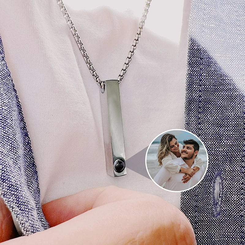 Diy Photo Projection Jewelry Stainless Steel Waterproof Cube Column Emotional Relief Necklace for Women Men