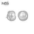 Bird Nest Style Silver 5A 8-9mm White Freshwater Pearl Stud Earring Wholesale Fashion Jewelry