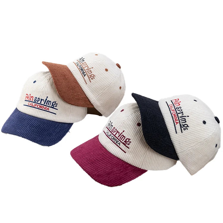 Custom Corduroy Dad Cap Color Matching Letters Embroidery Logo 6 Panel Vintage Baseball Cap