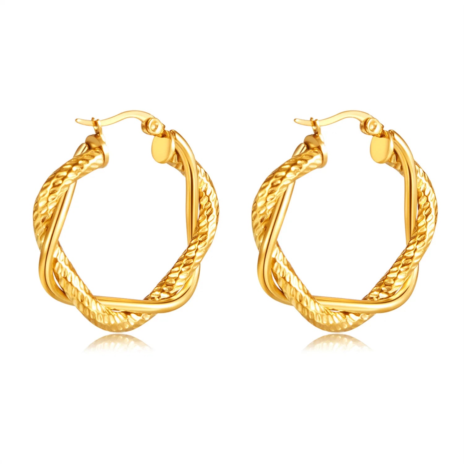 Geometric Classic Huggie Earrings for Women Gold Plated Stainless Steel Versatile Design for Anniversary Occasions