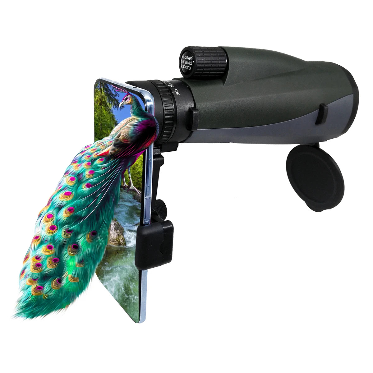 Monocular Telescope with Zoom 10-30x60 Bright and Clear FMC Lens with Smartphone Adapter for Adults