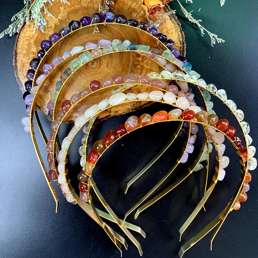 Natural Crystal Quartz Crown Boho Healing Crystal Tiara Gemstone Goddess Headpiece Wedding Bride Crown Jewelry Headband Gift